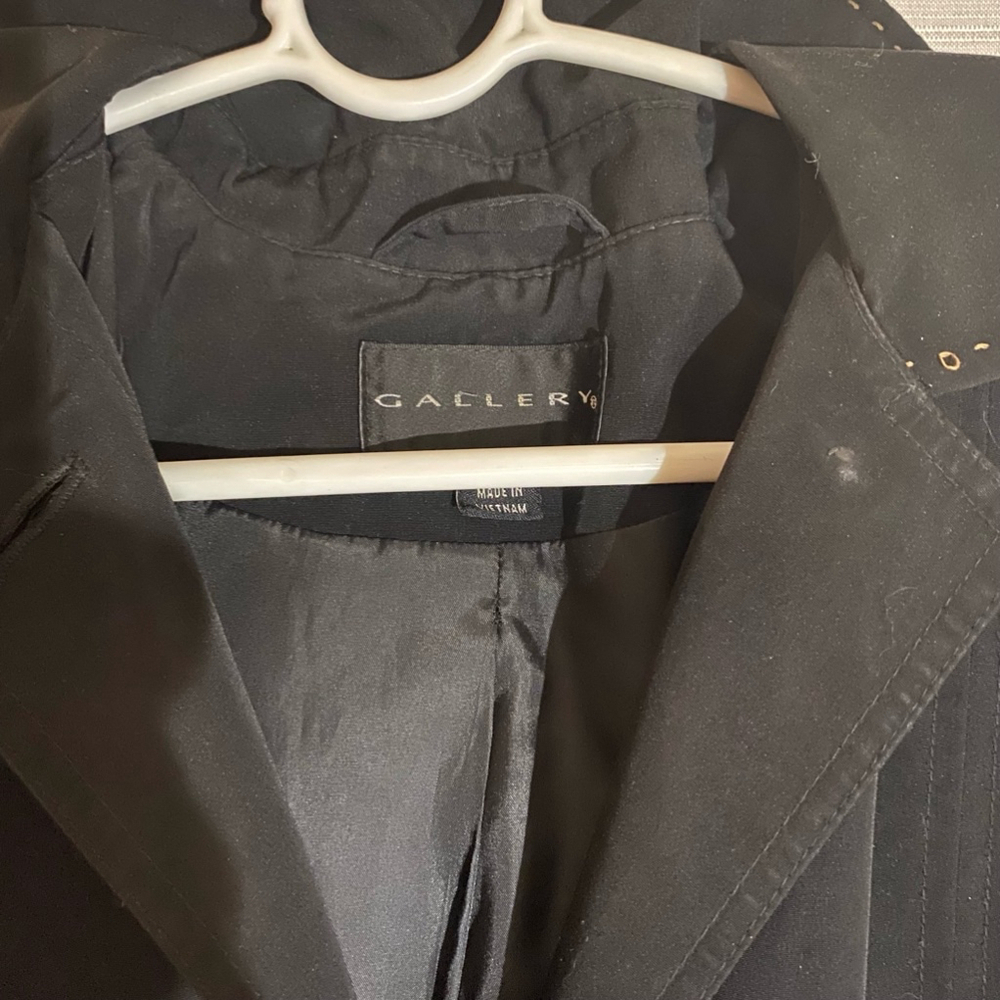 Vintage Gallery Black Hooded Rain Trench Coat Small - Picture 14 of 15